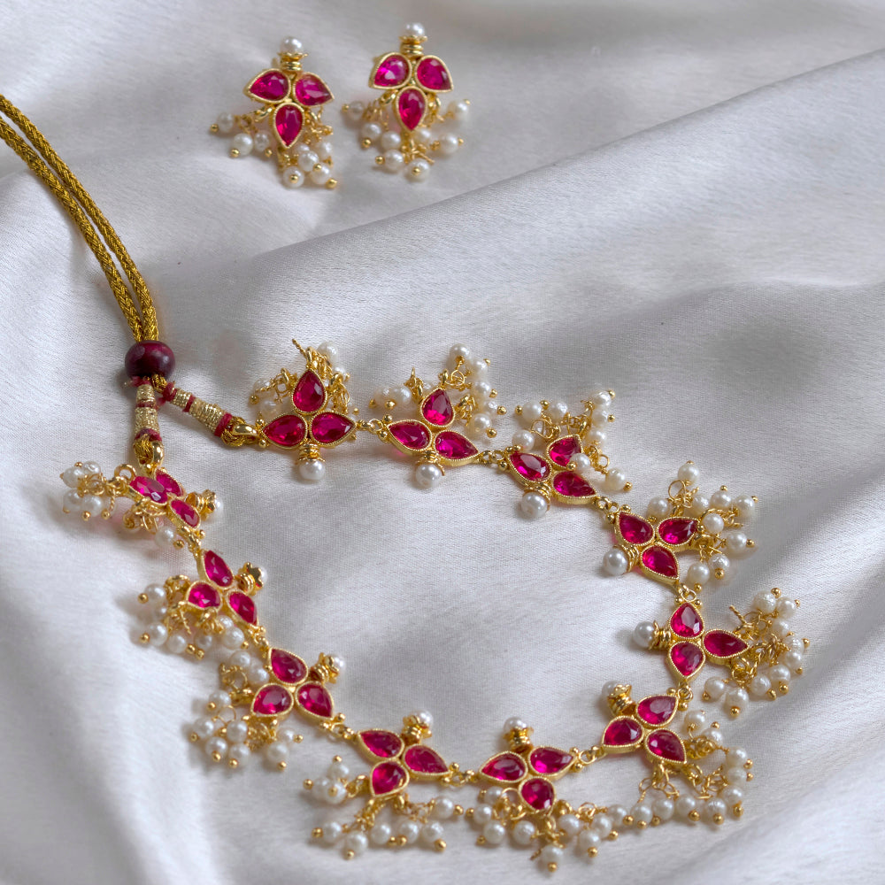 Pink Moti Necklace Set – Kalapuri