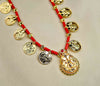 Gold-plated Maharashtrian coin pendant necklace with elegant ethnic design.
