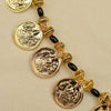 Handcrafted Kolhapuri mangalsutra with gold coin design and black beads.