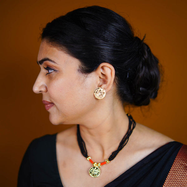 Traditional Lakshmi Black Bead Mangalsutra Necklace