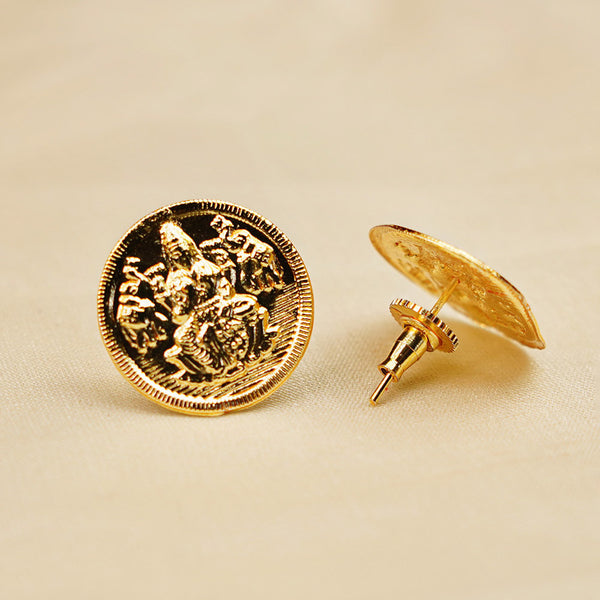 Necklace with Laxmi coins embedded in gold-toned metal for a divine look.