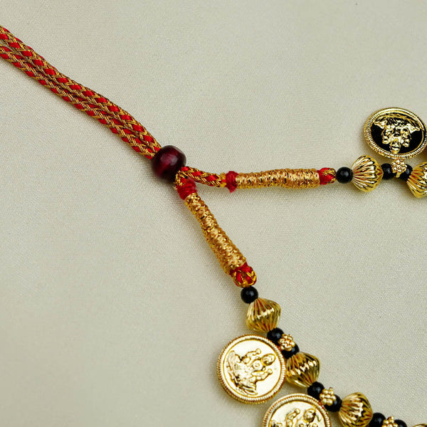 Golden Black Bead Lakshmi Coin Necklace