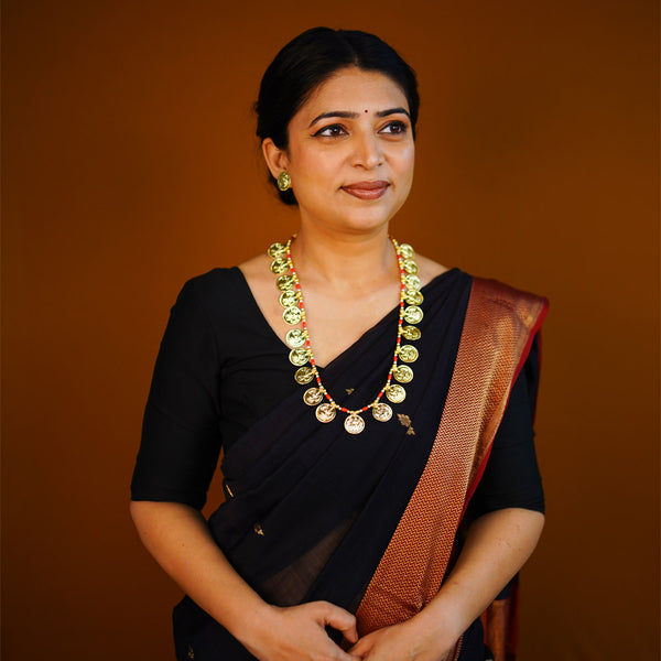 Long Red Gold Beaded Lakshmi Haar