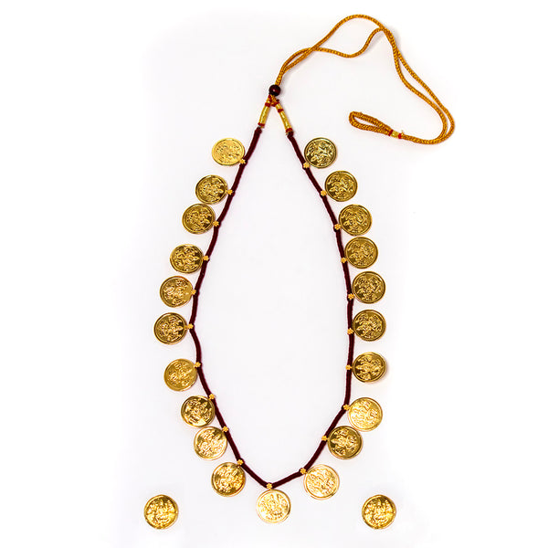 Mahalaxmi Coin Embedded Thushi Necklace With Red Dori
