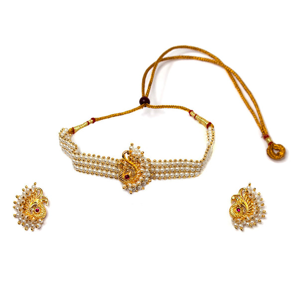 Majestic Gold Plated White Moti Choker Necklace