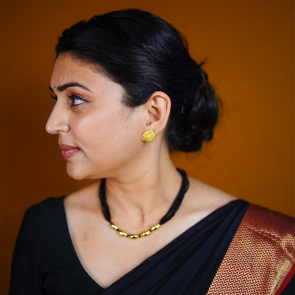 Gold Oval Bead Black Mangalsutra Necklace