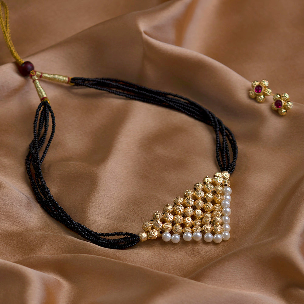 Choker Necklace Gold Beads Thread Necklace Gold Tanmani Style