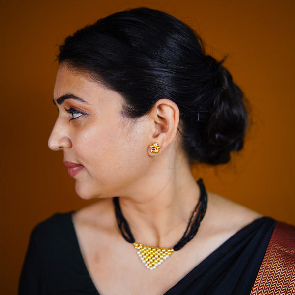 Pearl Triangle Golden Bead Mangalsutra Necklace