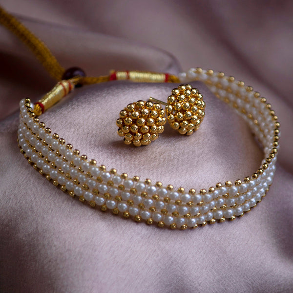 Shining Jewel Multistrand Traditional Pearl Choker Necklace