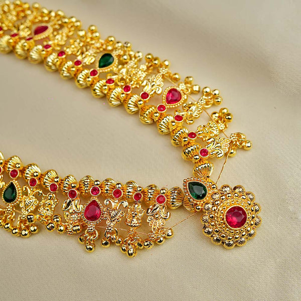 Kalapuri Kolhapuri Saaj with ruby and green stones necklace set
