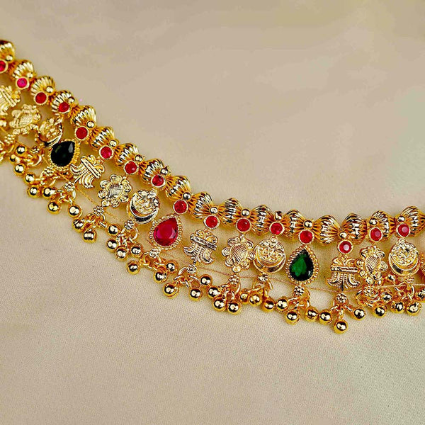 Kalapuri Kolhapuri Saaj with ruby and green stones necklace set