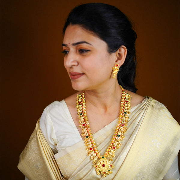 Classic Ruby Emerald Kolhapuri Saaj Necklace