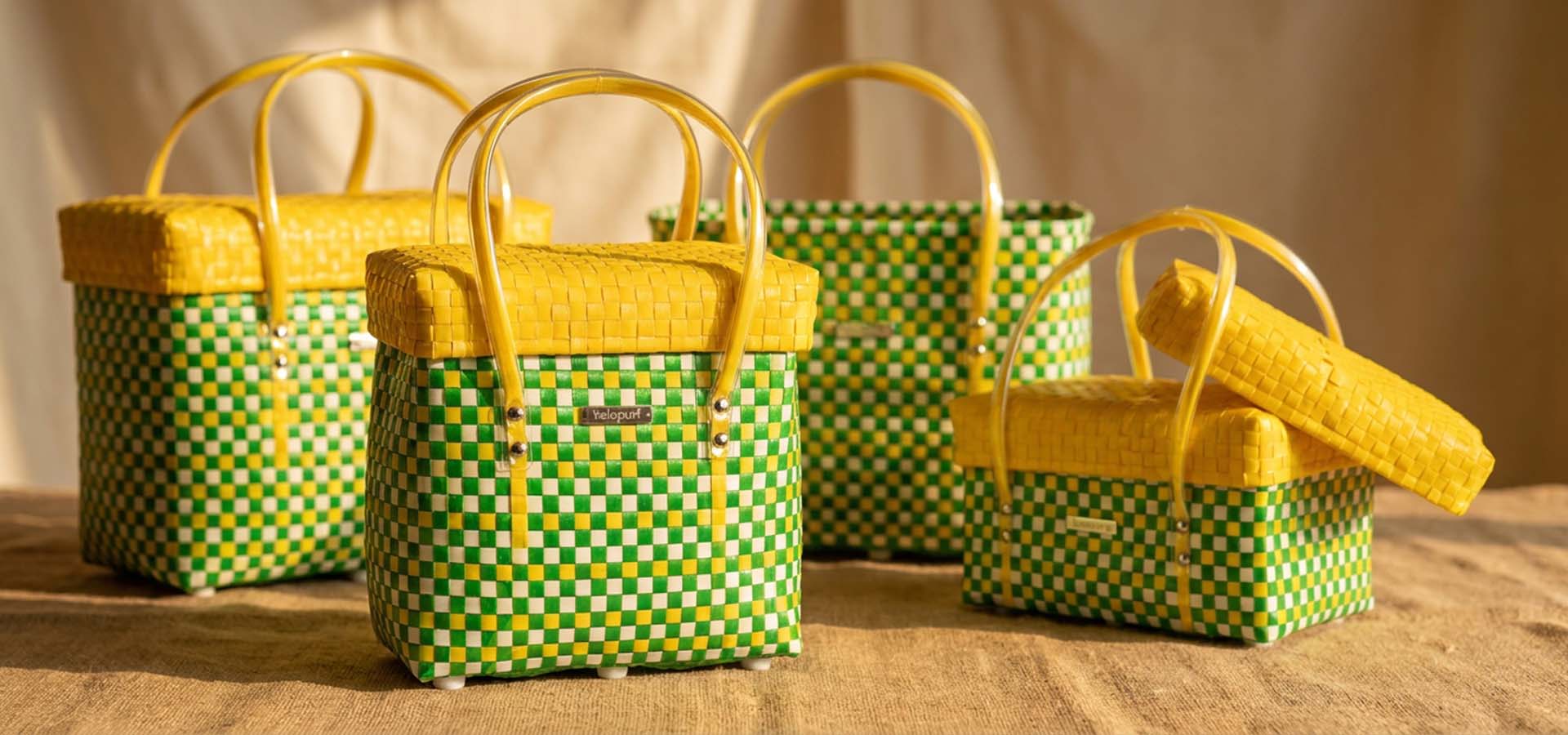 Handwoven storage basket with lid by Kalapuri artisans