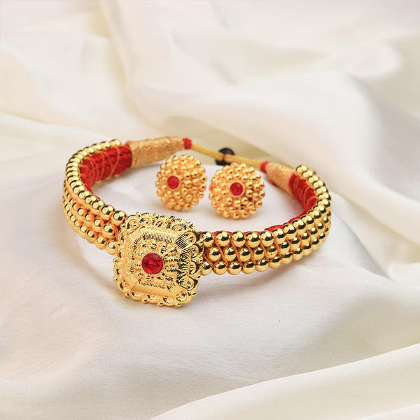 Kolhapuri Red Stone Drop Choker