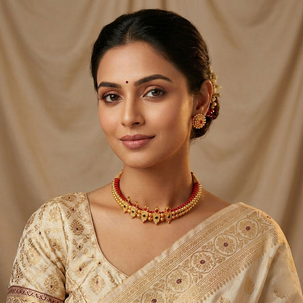 Kolhapuri Square Motif Temple Choker Set
