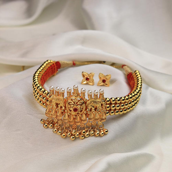 Kolhapuri Minimal Floral Motif Choker Set