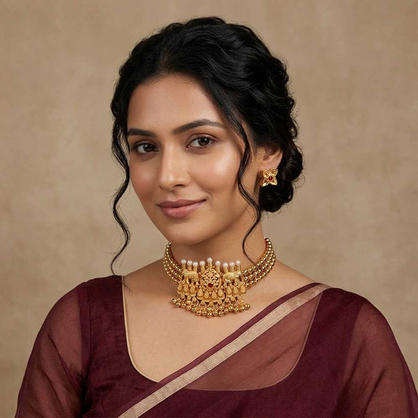 Kolhapuri Minimal Floral Motif Choker Set
