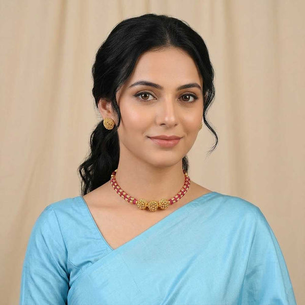 Kolhapuri Pink Gold Fusion Necklace