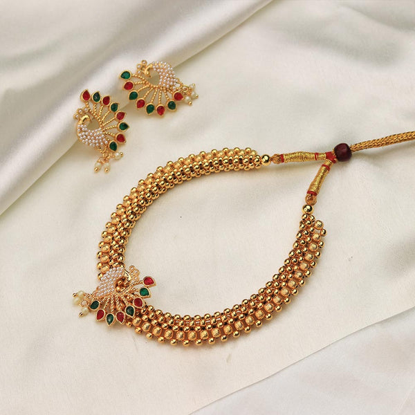 Peacock Pearl Temple Necklace