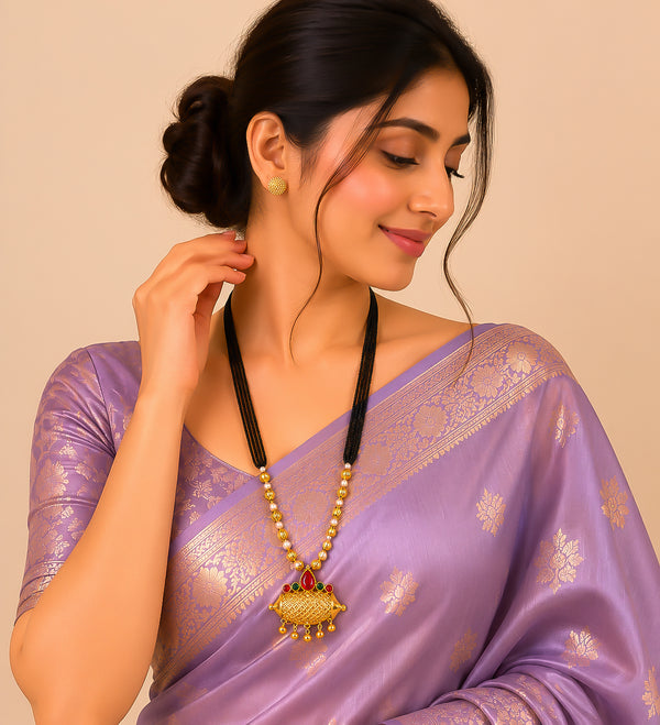 Black Bead Gold Necklace