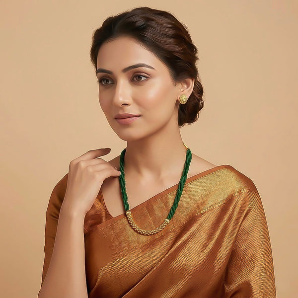 Emerald Thread Gold Bead Necklace