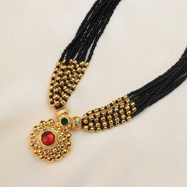 Black Beaded Floral Pendant Mangalsutra