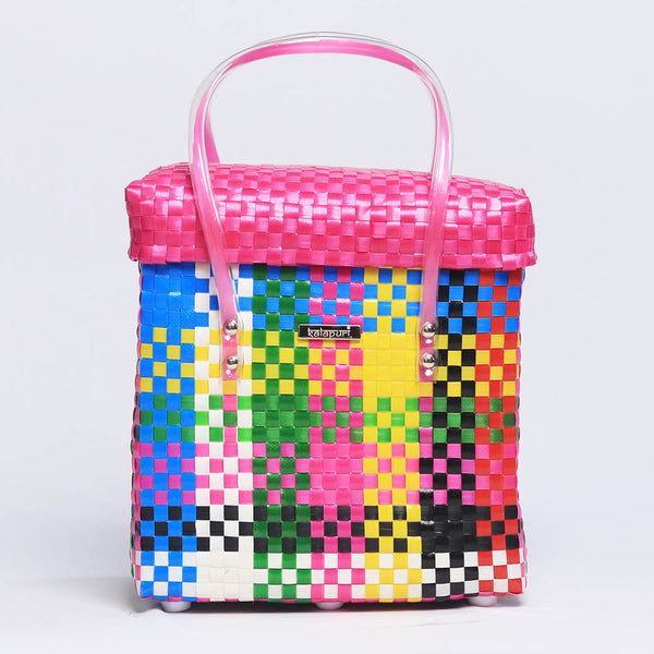 Kalapuri handmade multicolor lid top storage basket durable handwoven design for all-purpose home storage.