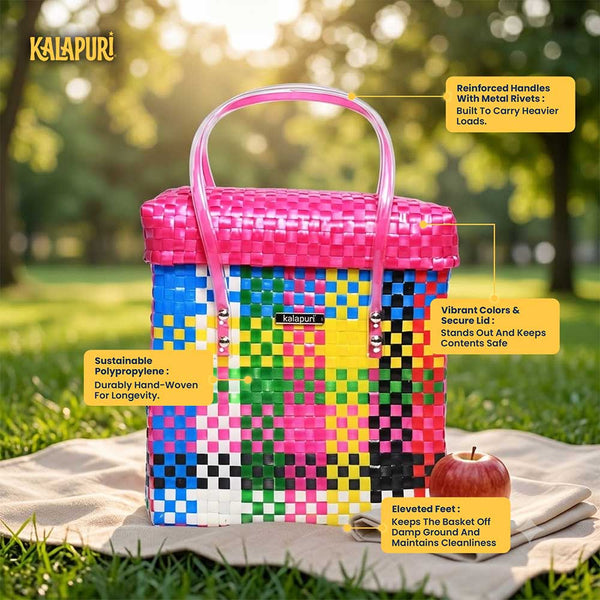 Multicolor Lid‑Top Basket – Handwoven All‑Purpose Storage