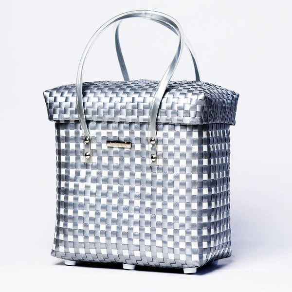 Kalapuri handmade fancy lid top basket with elegant multicolor weave stylish home organiser.