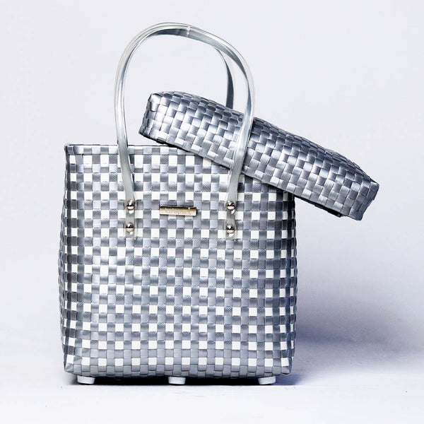 Kalapuri handmade fancy lid top basket with elegant multicolor weave stylish home organiser.