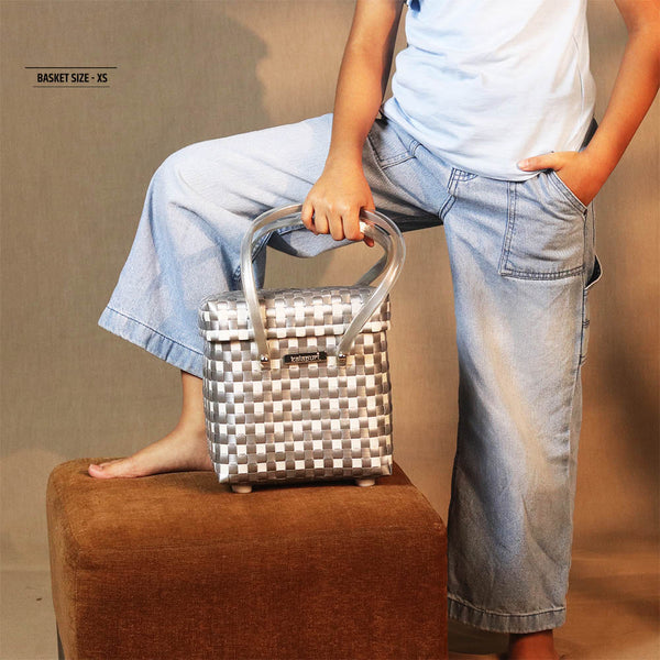 Kalapuri handmade fancy lid top basket with elegant multicolor weave stylish home organiser.