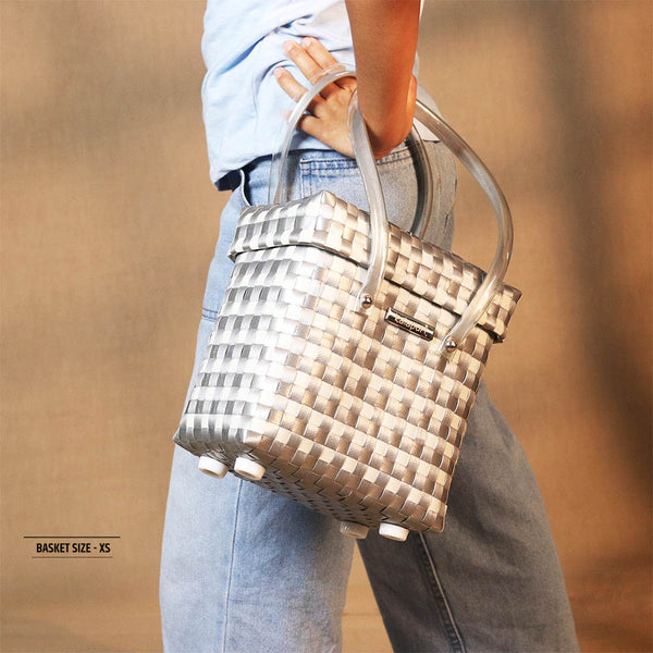 Kalapuri handmade fancy lid top basket with elegant multicolor weave stylish home organiser.