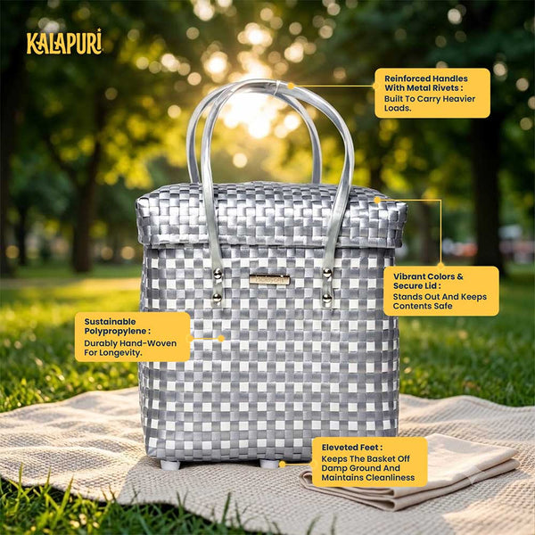 Fancy Lid‑Top Basket – Elegant Multicolor Weave with Lid