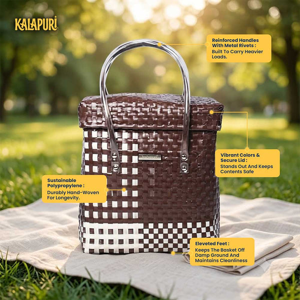 Storage Lid‑Top Basket – Classic Weave for Linens & Home