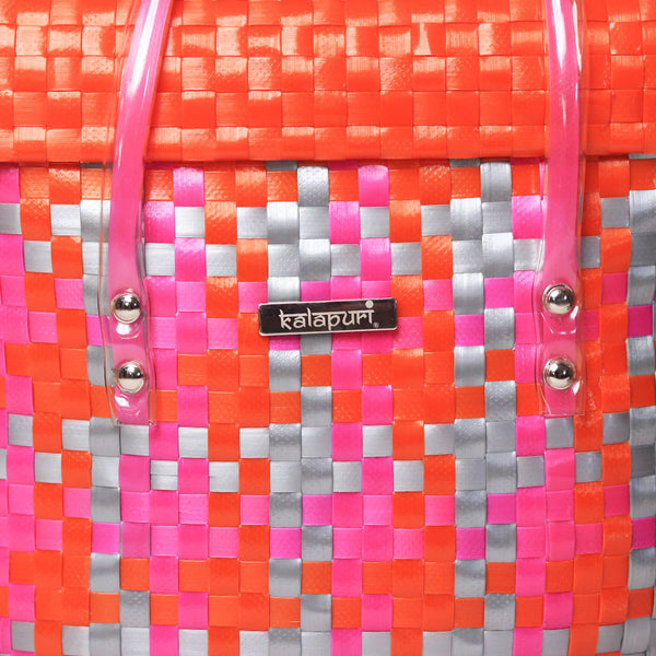 Kalapuri handmade polymer lid top basket durable handwoven storage solution.