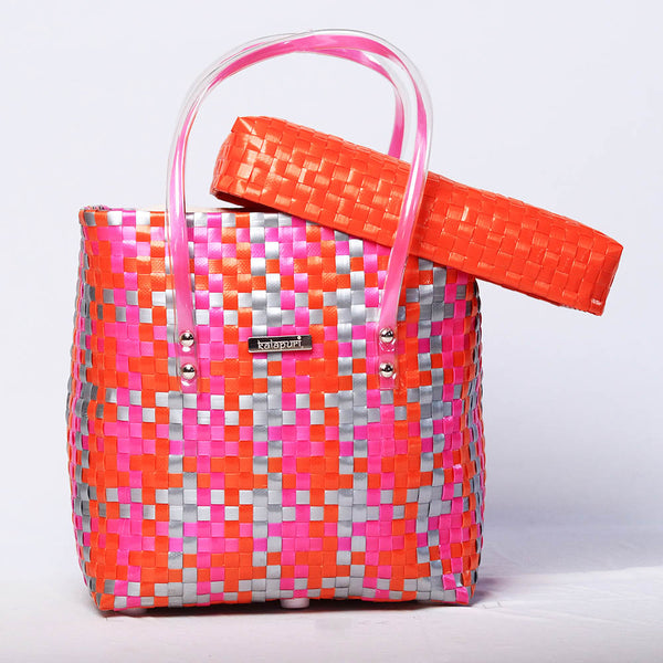 Kalapuri handmade polymer lid top basket durable handwoven storage solution.