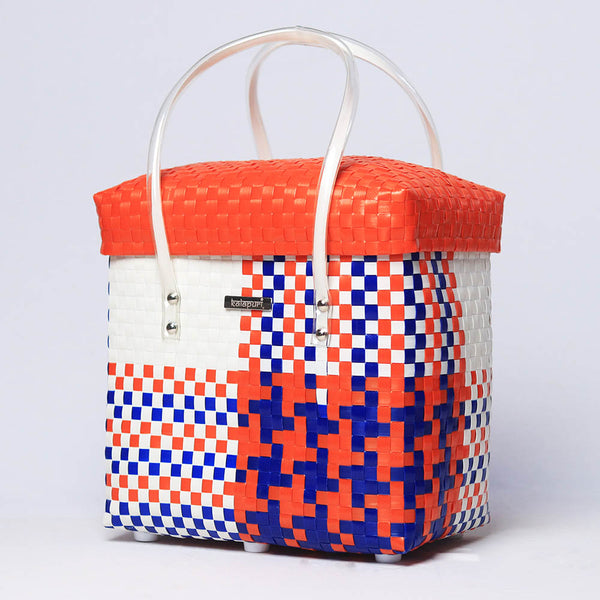 Kalapuri handmade trendy lid top basket fashionable handwoven storage basket.