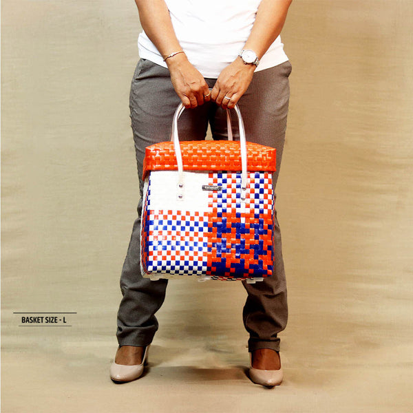 Kalapuri handmade trendy lid top basket fashionable handwoven storage basket.