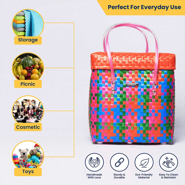 Multicolor Basket With Grey Lid