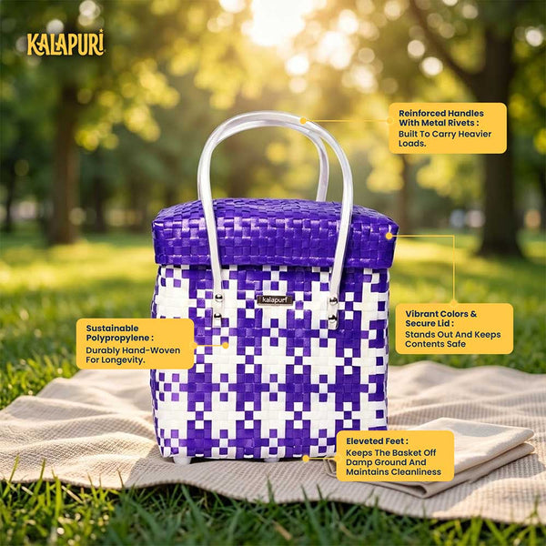 Colourful Lid‑Top Basket – Bright Toned Weave with Lid