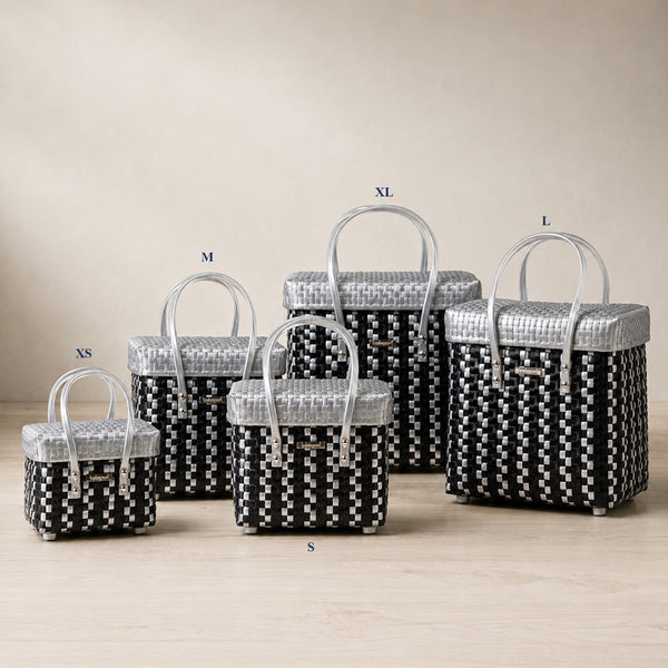 Black‑Grey Lid‑Top Basket – Stylish Modern Weave Storage