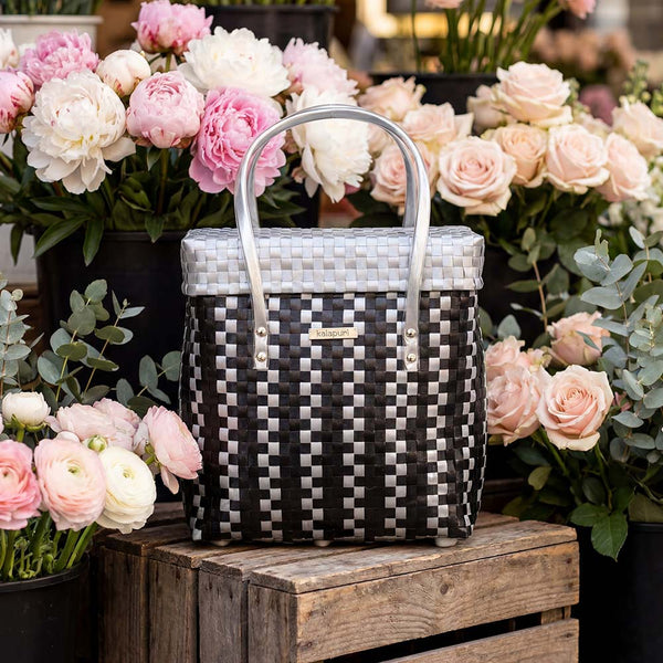 Black‑Grey Lid‑Top Basket – Stylish Modern Weave Storage