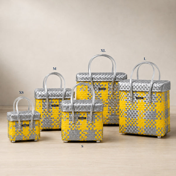 Yellow‑Grey Lid‑Top Basket – Chic Two‑Tone Weave with Lid