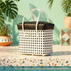 White‑Black Lid‑Top Basket – Contrasting Weave Storage Basket