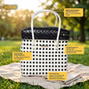 White‑Black Lid‑Top Basket – Contrasting Weave Storage Basket
