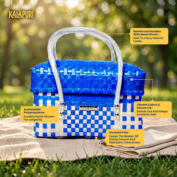 Trendy Picnic Half Basket with Lid – Chic Outdoor Tote
