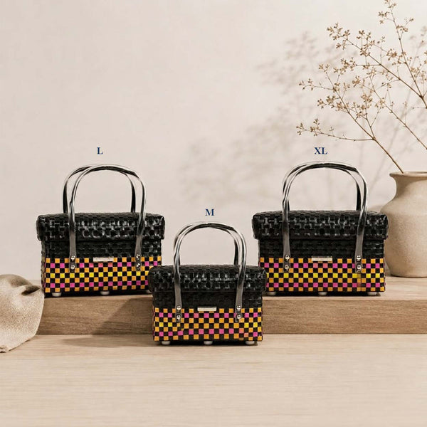 Colourful Lid‑Top Short Basket – Compact Handwoven Storage