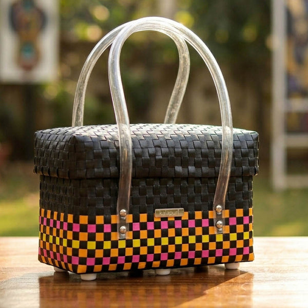 Colourful Lid‑Top Short Basket – Compact Handwoven Storage