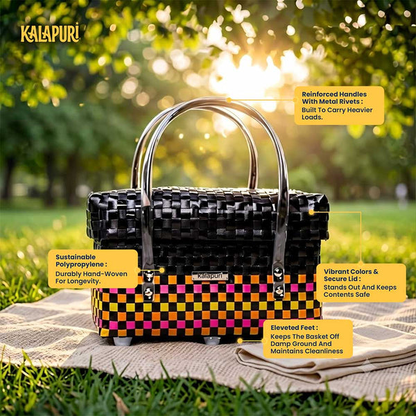 Colourful Lid‑Top Short Basket – Compact Handwoven Storage