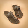 Kids grey Kolhapuri chappal with traditional leather detailing and toe loop
